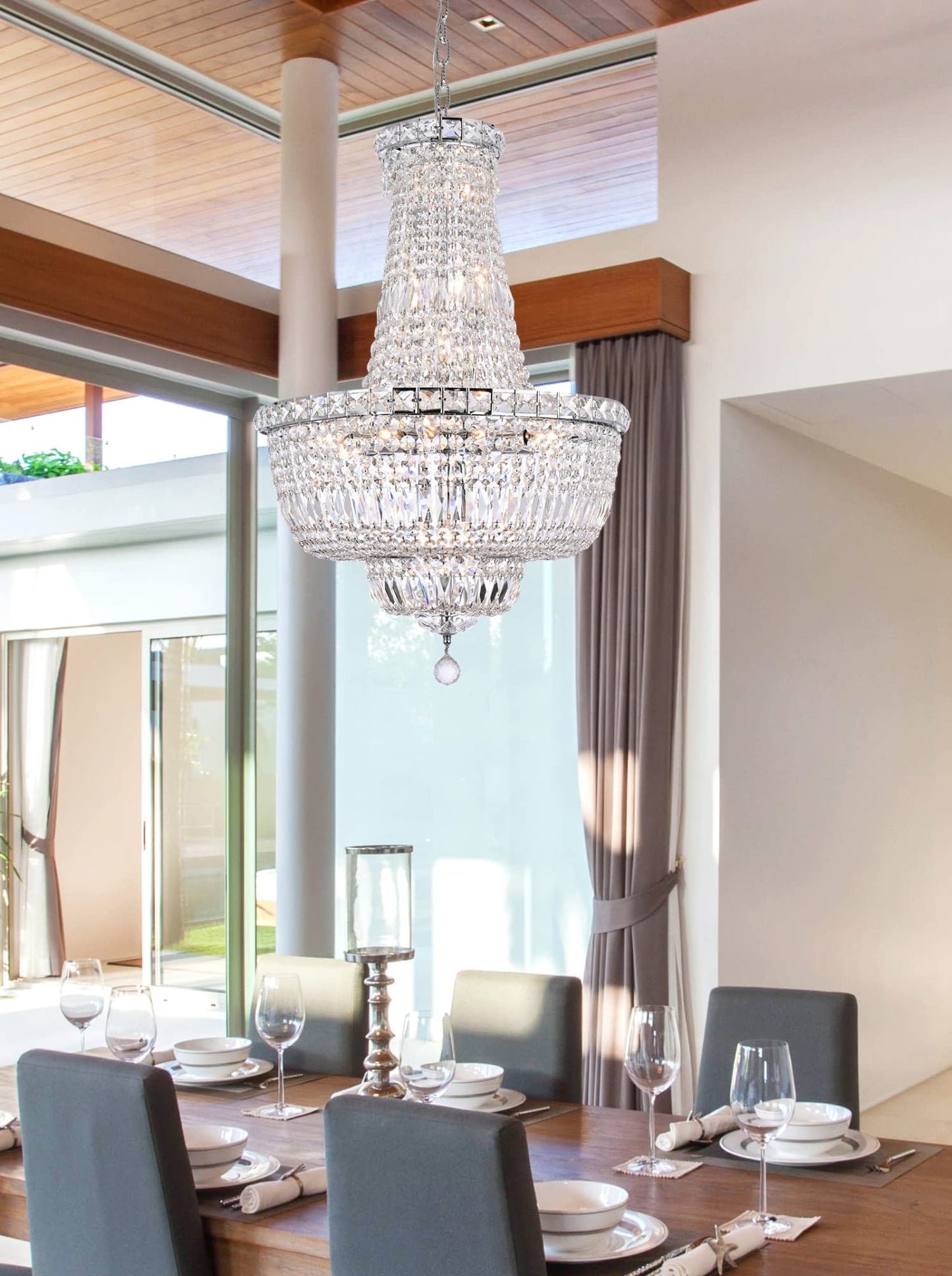Elegant Lighting Tranquil Collection 22-Light Hanging Fixture, Royal Cut Crystals, Chrome Finish, 22 - Multicolor, Model 2528D22C/Rc