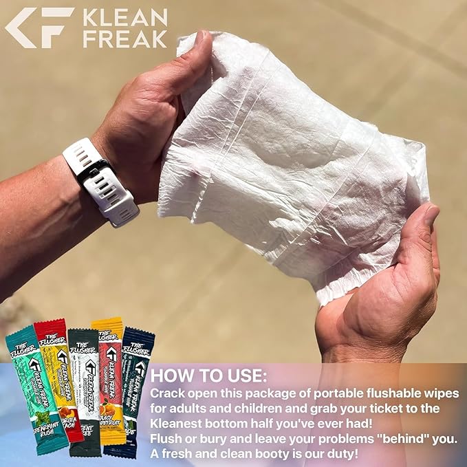 THE KLEAN FREAK FLUSHER - Flushable Wipes For Adults & Kids - 100% BIODEGRADABLE Individual Wrapped Travel WET Wipe for Toilet - Soothing Aloe & Witch Hazel - Alcohol Free 20 Pack - Mixed