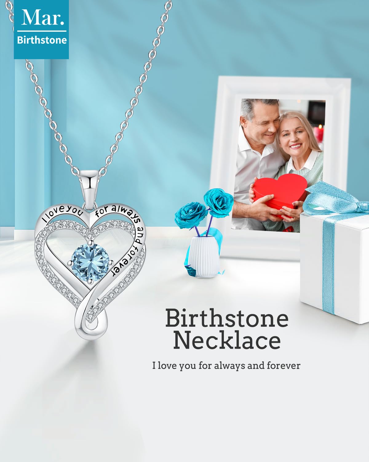 S925 Silver Necklace for Women Anniversary for Her Wife Birthday Gift ideas for Girlfriend Infinity Heart Birthstone Womens Jewe