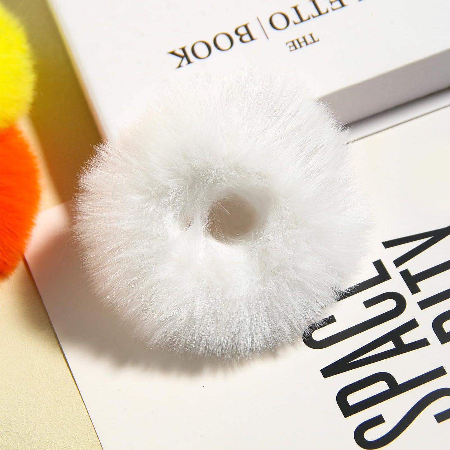 2pcs Pack Furry Faux Fur Hair Scrunchies Artificial Fur Hair Bobbles Elastic Hair Band Rope Wristband Ponytail Accessories White