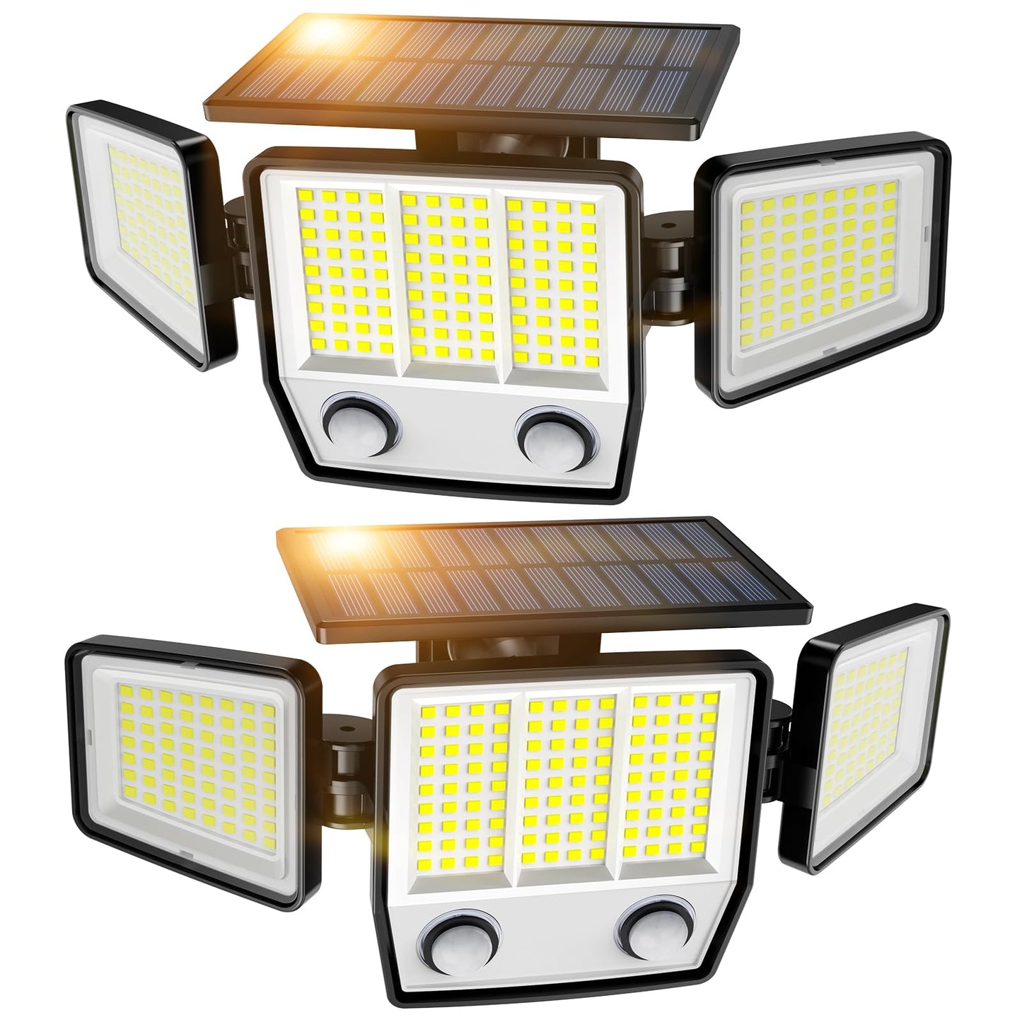 Amiluo Solar Outdoor Lights, 6500K, 3000LM, 3 Heads, IP67 Waterproof, 2 Pack, White, Model AXWSWL04-003