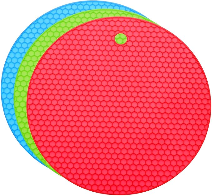 uxcell 3pcs Silicone Jar Opener Pads, 17.5cm/7" Texture Can Opener Multipurpose Round Bottle Lid Opener Non-Slip Coasters for Weak Hands Seniors Children, Blue, Green, Red