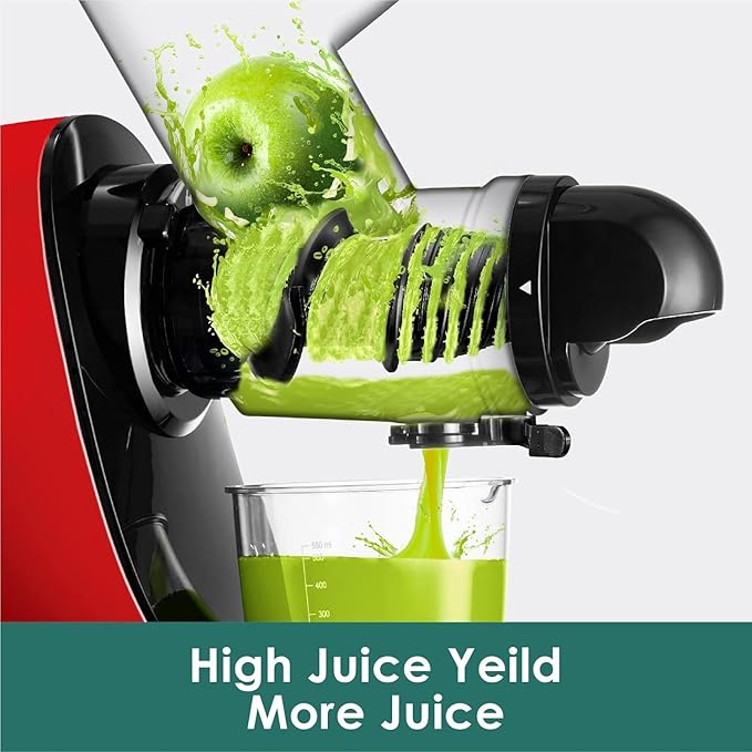 Cold Press Juicer Machines, Fretta Slow Masticating Juicer, BPA-Free Juicers, Extractor de Jugos y Vegetales, 3-inch Large Feed Chute Juice Maker, Quite DC Motor, 200W,Perfect for Christmas gifts(Red)