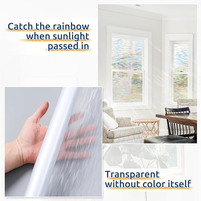 rabbitgoo Window Privacy Film with Installation Tools, Stained Glass Window Film Rainbow Prism Decorative Glass Clings for Home Decor, Static Cling Covering Sun Blocking, 17.5" x 78.7"