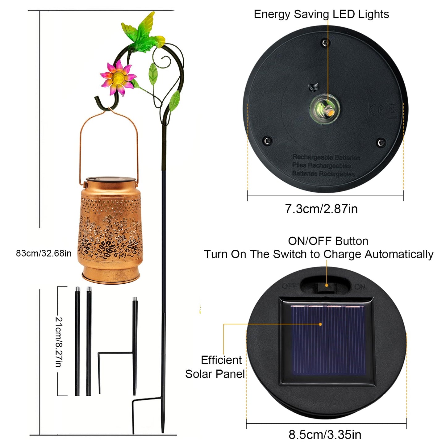 2 Pack Solar Lanterns Outdoor Hummingbird Garden Decor  Birthday Gifts For Mom Women Grandma Christmas  Waterproof Metal Hanging Solar Lights With Shepherd Hook Led Decorative Outside For Yard Patio