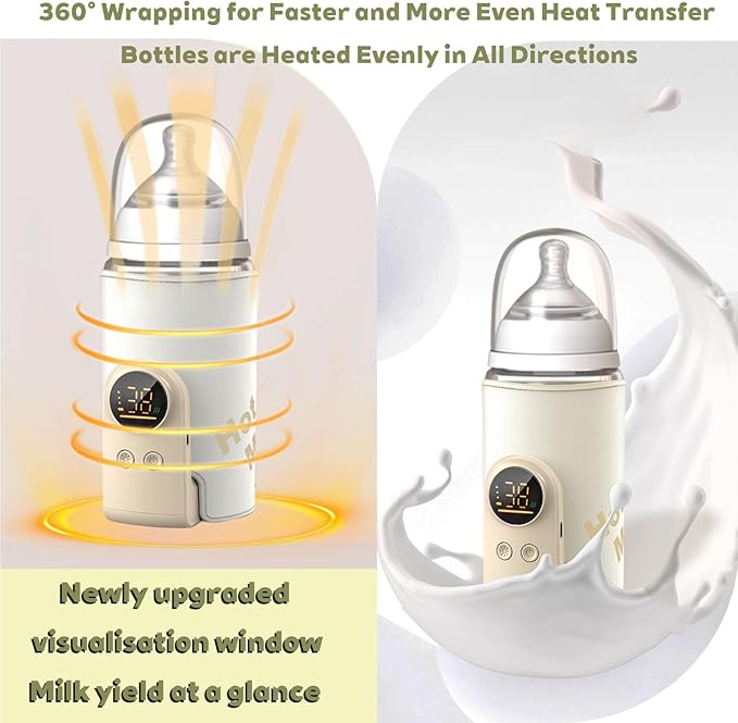 Bottle Warmer on the go,Comfortable Car Waterless Breastmilk Heater,Rechargeable Portable Milk Warmer for Travel,Fast Warming,Long-Lasting Warming up to 6-10H (6000 mAh)