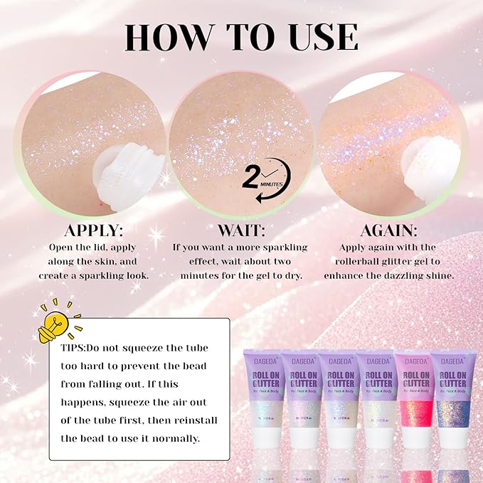 DAGEDA 50ml Roll-on Body Glitter,Holographic Eye Face Hair Glitter Gel for Festival Outfit Mermaid Accessories,Chameleon Color Body Shimmer Makeup Rave Outfits Accessories for Women (Mermaid)