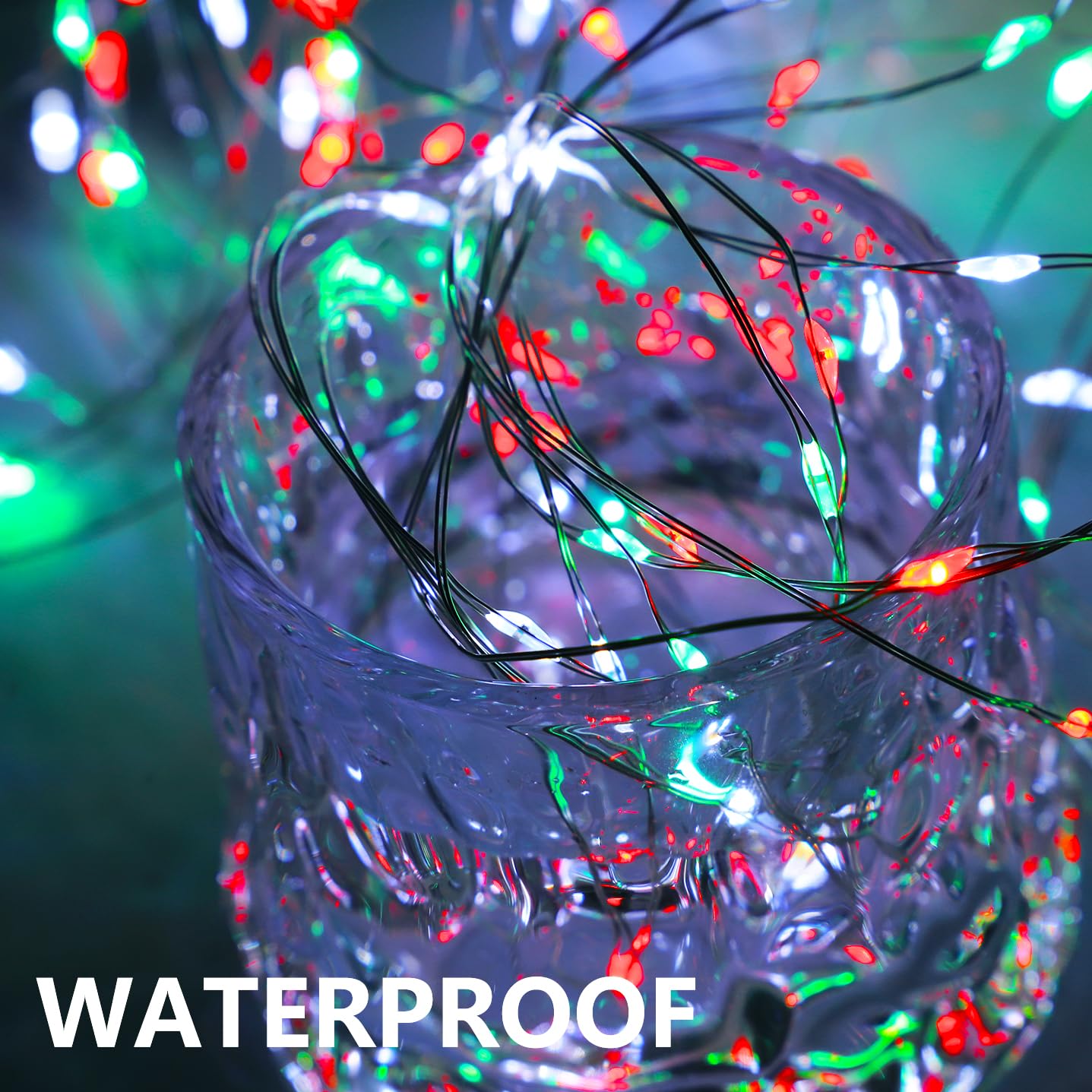 Curyidy Christmas Lights 400LED String Lights, Battery Operated, Remote Control, 4 Pack, Red White Green