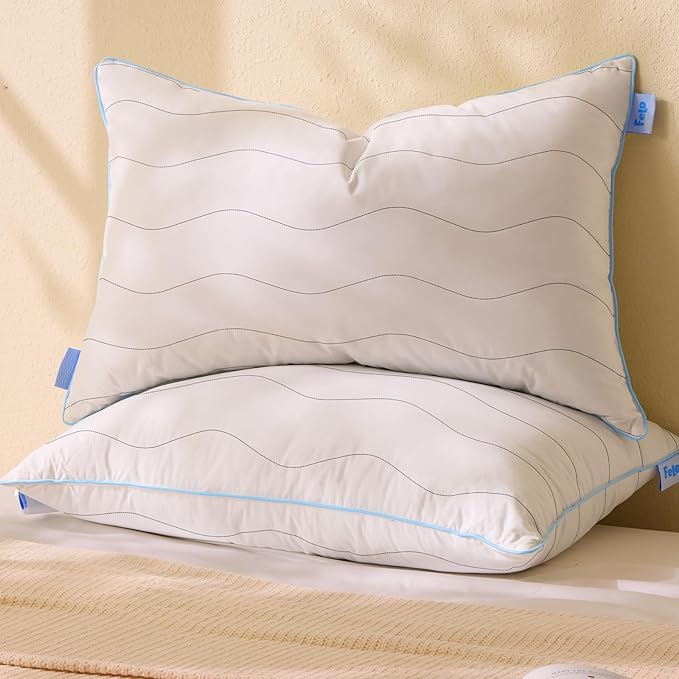felo Feather Down Pillows Set of 4, Queen Size Goose Pillow for Sleeping, Luxury Hotel Collection Bed Pillow, Support Pillow for Side Back Pain Sleepers, 100% Organic Cotton (20" x 30")