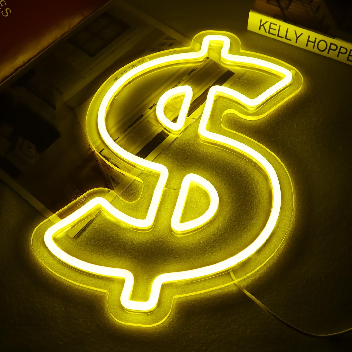 Jfllamp Dollar $ Neon Signs For Wall Decor Money Neon Lights For Bedroom Led Business Signs Suitable For Man Cave Bar Pub Restaurant Christmas Gift Art 5V Power Adapter 10.2 * 14.6 Inch(Yellow)