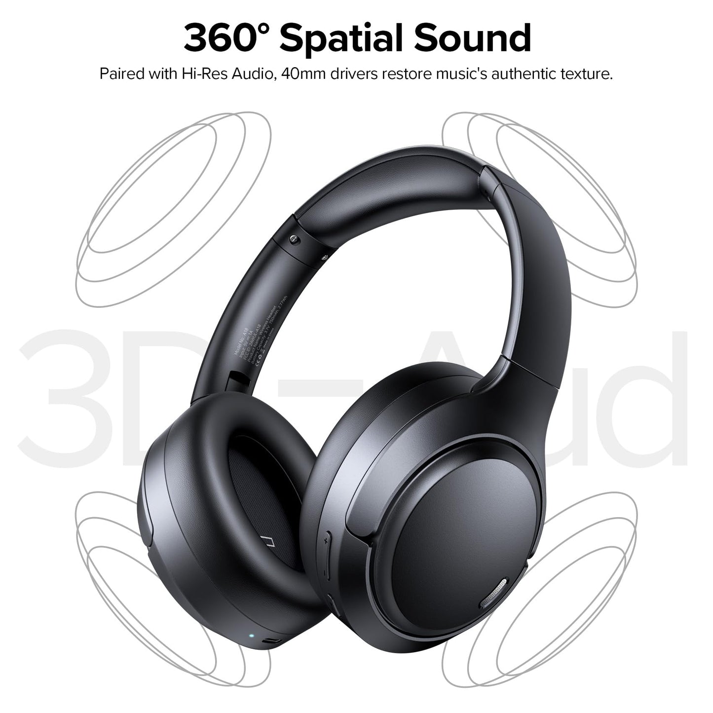 TAGRY Hybrid Active Noise Cancelling Headphones 120Hrs Playtime ENC Clear Call Bluetooth Headphone Over Ear Wireless Headphones Hi-Res Audio ANC Headset with Low Latency Mode for Game Travel Home PC