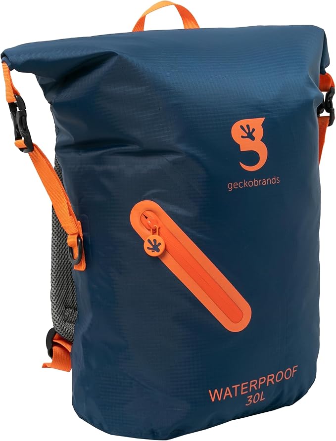 geckobrands Lightweight 30L Waterproof Backpack - Lightweight Watertight Outdoor Bag Hiking Traveling Light Water Activities