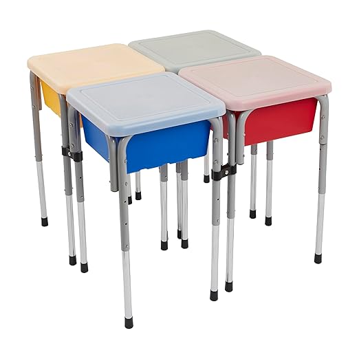 ECR4Kids 4-Station Sand and Water Adjustable Play Table, Sensory Bins, Primary
