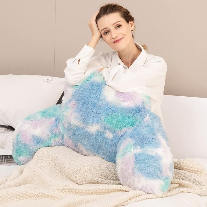 Stylish Ross Fur Adults & Kids Reading Pillow, Cozy Soft Bed Wedge Pillow with Premium Stuffing, Pastel Back Support Pillow Gift, Sit up Bolster Pillow with Arms, Bed Chair Back Cushion