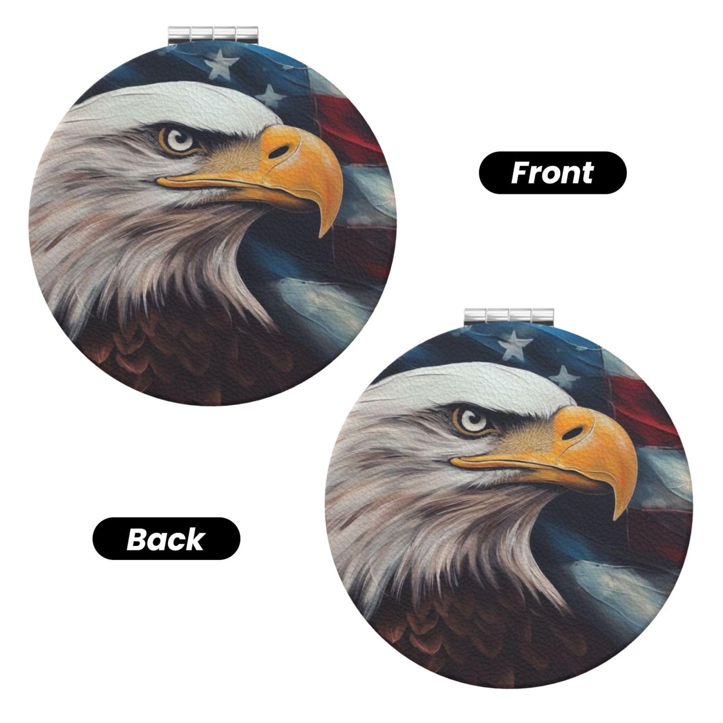 keluki Vintage American Flag and Eagle Painting Print Foldable Travel Pocket Mirror Round PU Leather Portable Mini Makeup Double