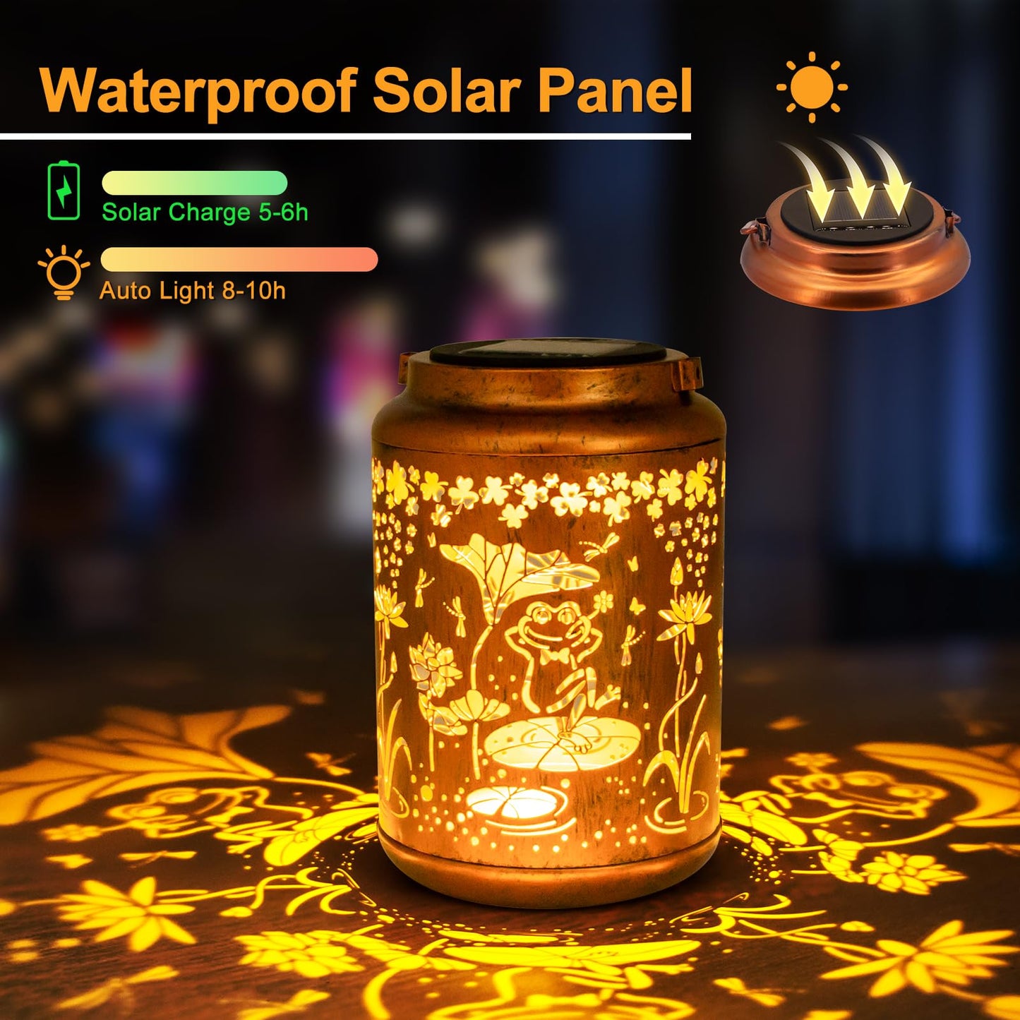 YISITEONE Frog Solar Lantern - Metal Hanging Decor Light for Garden, Patio, Yard - Brown - Model ES04250600000