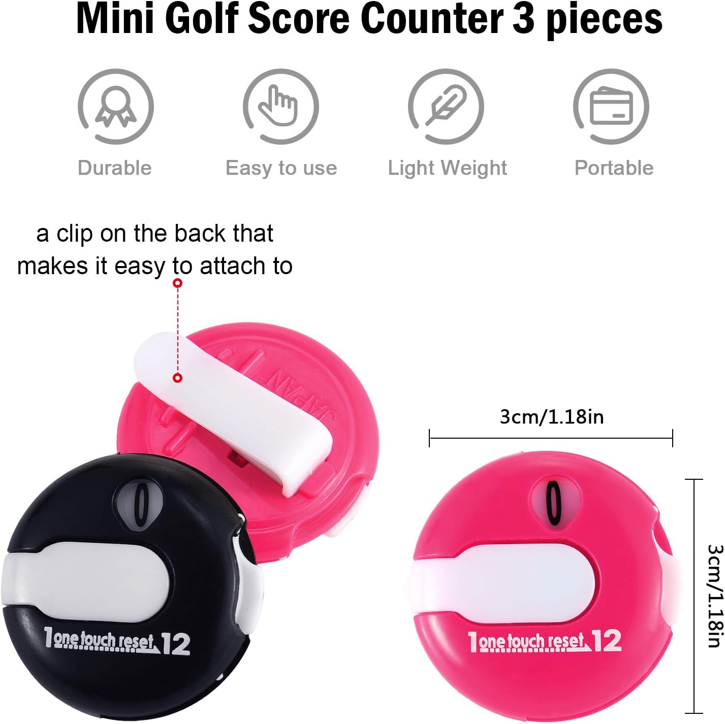 Weewooday 2 Pieces Golf Score Counter Golf Stroke Counter Golf Counter Clicker with One Touch Reset for Golf Game Scorekeeper Outdoor Activities Sport (Black and Red)