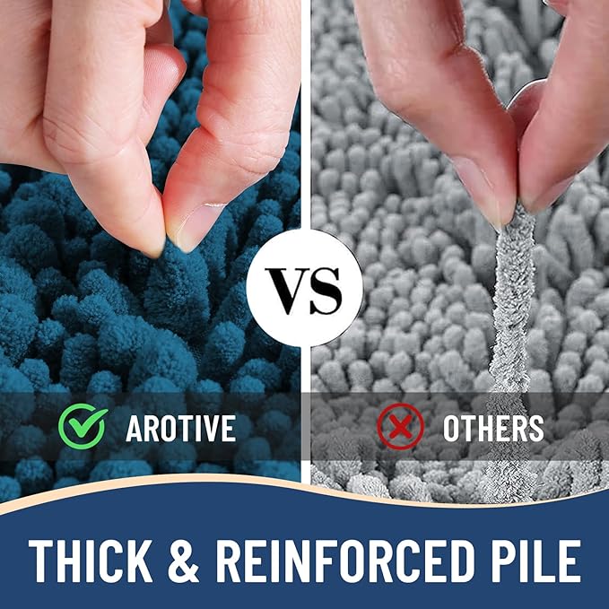 Arotive Luxury Chenille Bathroom Rug Mat, Extra Soft Thick Absorbent Shaggy Bath Rugs, Non-Slip Machine Wash Dry, Plush Bath Mats for Bathroom, Shower and Tub, 44x24, Peacock Blue