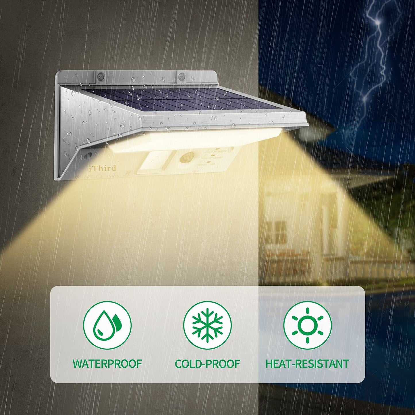 Ithird Solar Motion Sensor Light - Led Waterproof Outdoor Flood Light, Warm White, Stainless Steel, Model It-21, 1 Pack