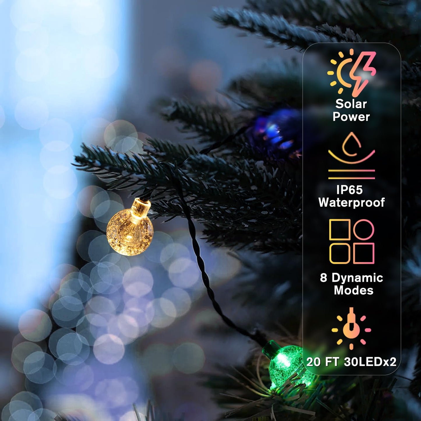 Metaku Solar String Lights, 40FT, 60 LED, 8 Lighting Modes, 2 Pack, Multicolor, Outdoor Patio Lighting for Garden and Camping