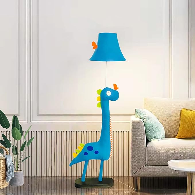 Kids Floor Lamp, Blue Dinosaur Design 50 Inch Modern Floor Lamp for Bedroom, Hand-Stitched Toy Standing Lamp for Living Room, Package Come with an E26 LED Bulb