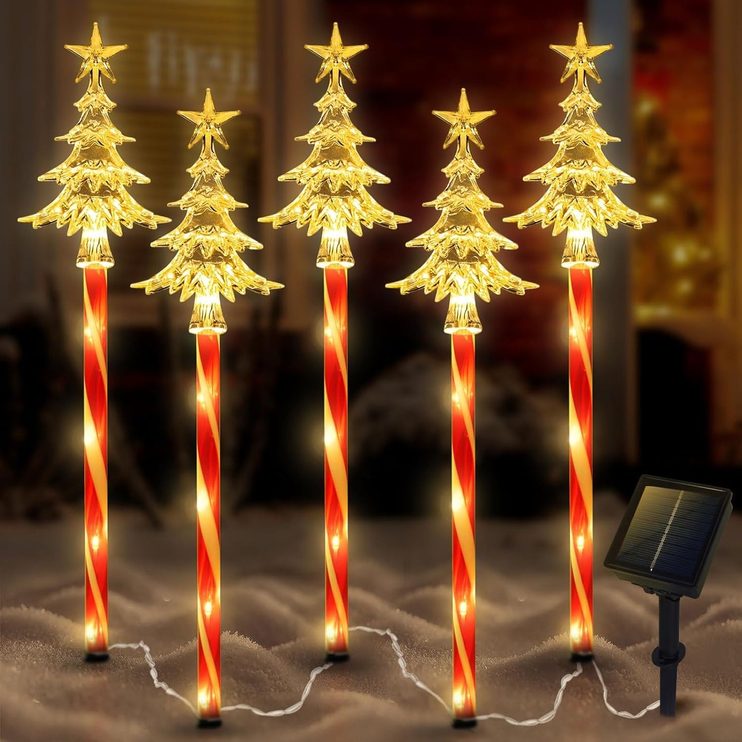 5 Pcs Acrylic Solar Pathway Stakes Lights Outdoor Waterproof  8 Modes Christmas Decorations Outdoor Yard  Solar Christmas Garden Decor Lights (Xmas Tree Warm White)