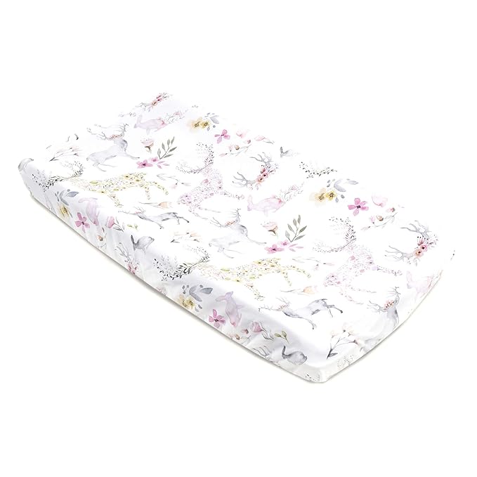 Oilo Changing Pad Cover, Breathable 100% Turkish Cotton Fitted Jersey, 300 Thread Count, Machine Washable, Fits Standard Changing Pads (32" x 16"), Girl, Boy, & Neutral Nursery Design, Fawn