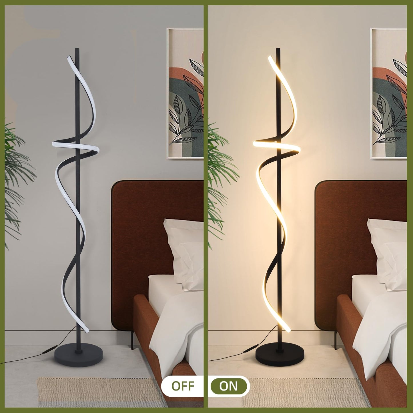 EIDISUNY Modern Spiral Floor Lamp, 48W LED, Dimmable, 60in Tall, Black, Model FL-YLC002BK
