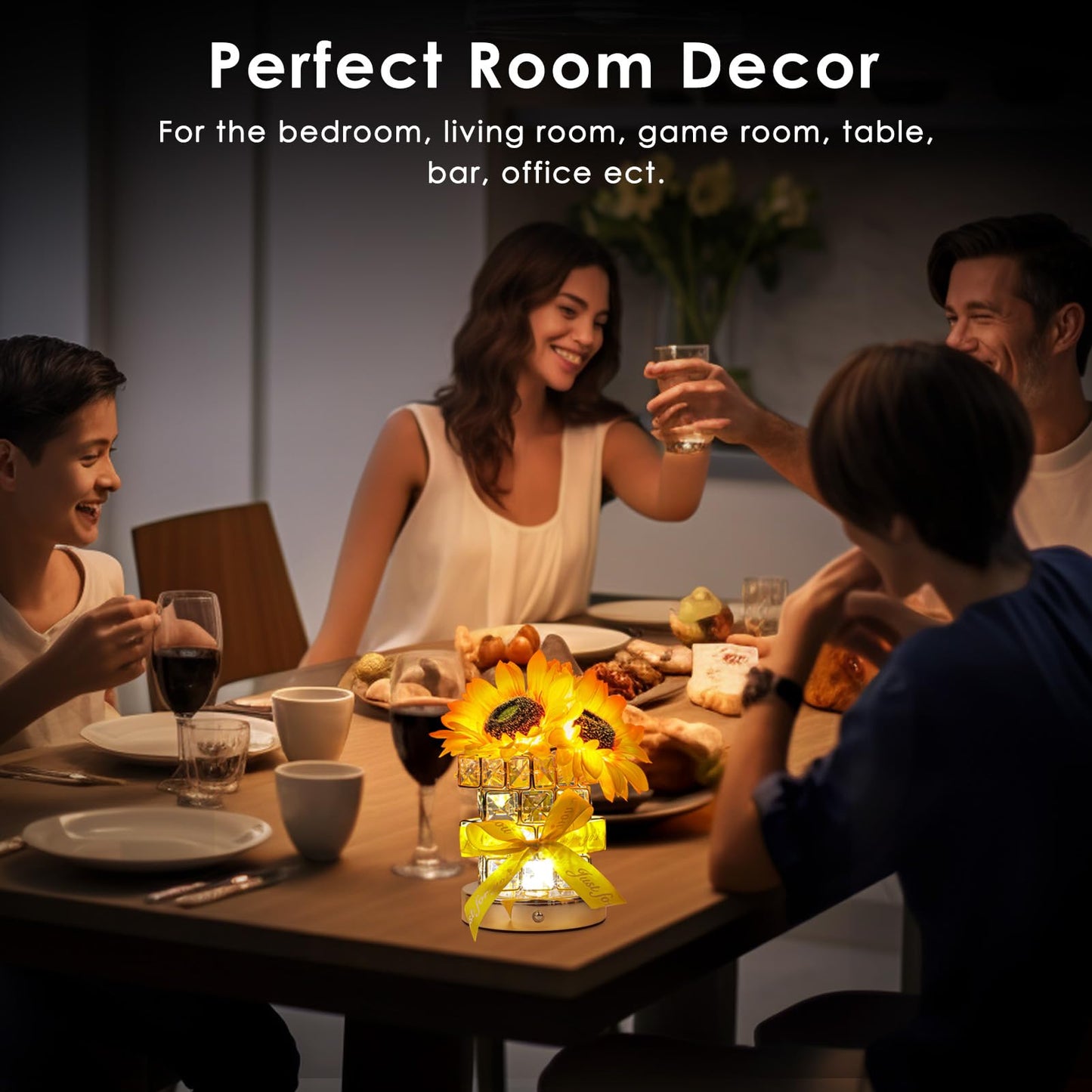 Sunflower Flower Table Lamp Gifts: Mothers Day Birthday Gifts For Women Mom Grandma Sister  Rechargeable Battery Powered Cordless Touch Small Crystal Night Light  Kitchen Bedroom Office Decor
