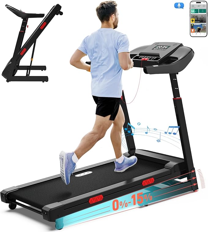 CIIHI Treadmill with Auto Incline - Adjustable Height Handrail 15% Auto Incline Treadmill with 400 lbs Capacity - Foldable...