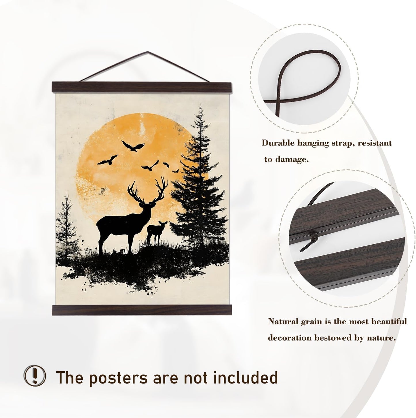 Artmag Magnetic Poster Hanger Frame, 26x38 26x37 26x20 Light Wood Wooden Magnet Canvas Artwork Print Poster Hangers Frames Hanging Kit (Walnut, 26")