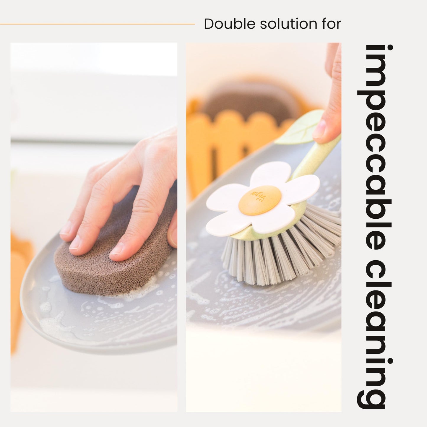Vigar Florganic 3-in-1 Kitchen Sink Caddy Set, Flower-Shaped Dish Brush, Sponge, Fence-Shaped Holder and Suction Cup, Ideal Sink Organizer, Orange