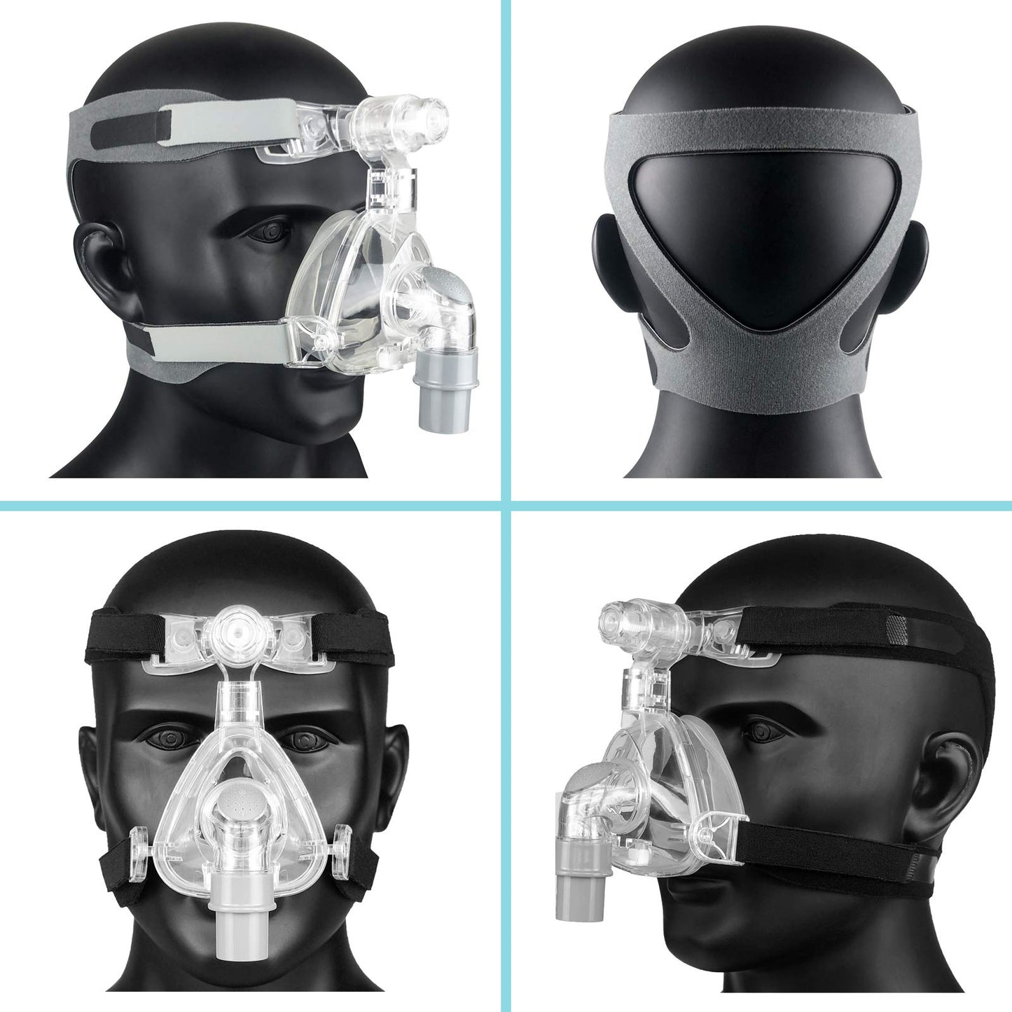 Upgaded Full Face CPAP Headgear CPAP Mask Straps Replacment for Mirage Series & Philips Respironics Non-Strechy Durable Design - (2-Pack // Black & Grey）