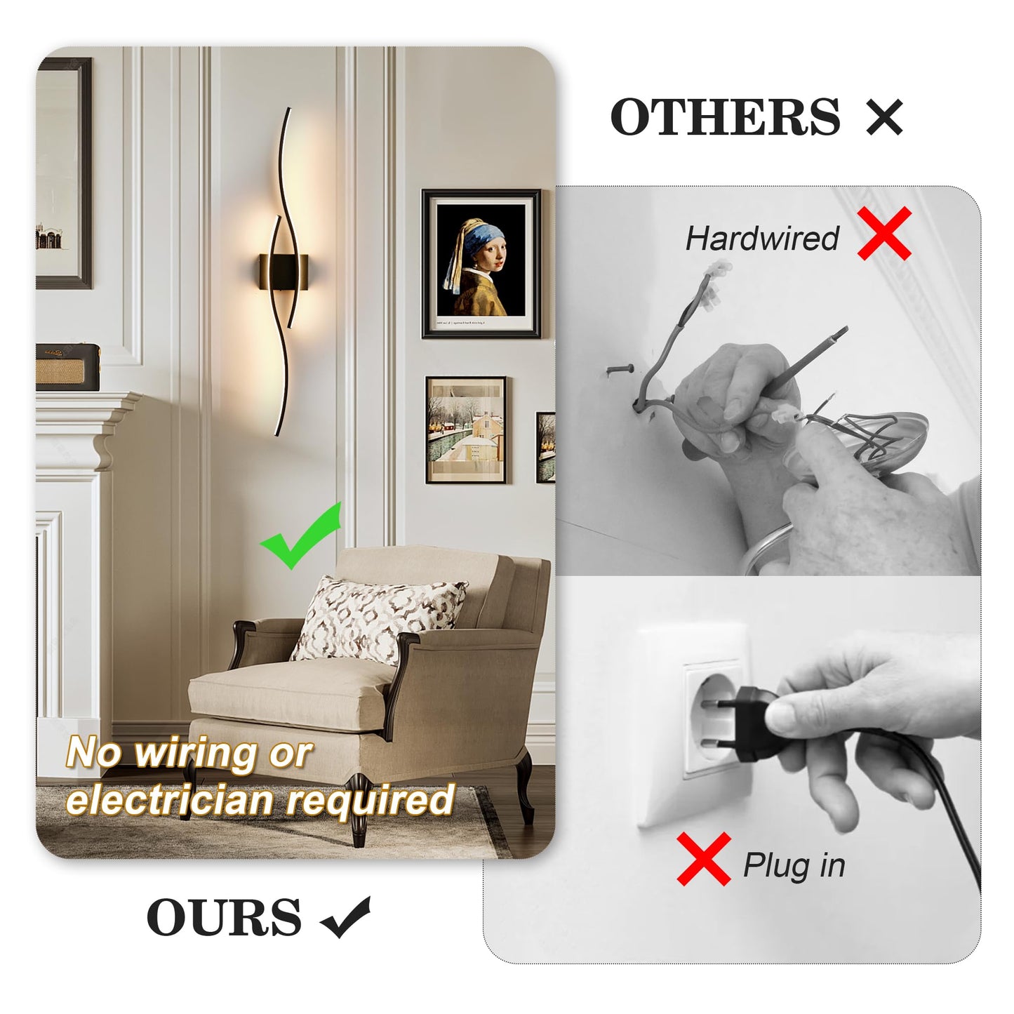 KARTOOSH Battery Operated Wall Sconce, Dimmable LED, Remote Control, 39.3 Inch, Black, Model ZM324BBL100-1A