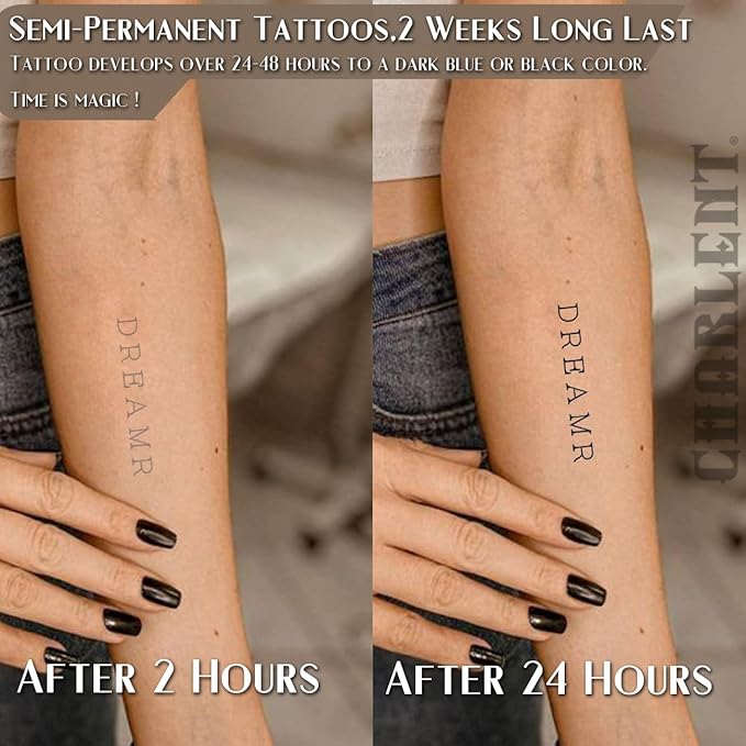 CHARLNET English Letters Semi-Permanent Tattoos for Adult - 2 Weeks Long Last Letters Fake Tattoos for Women Men Finger Neck Body/Fades Naturally/No Reflection/Waterproof,DIY Letters Stickers