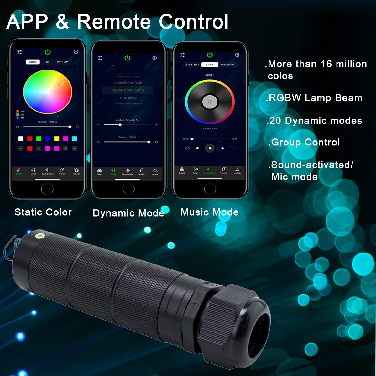 Azimom Bluetooth Rgbw Led Fiber Optic Star Ceiling Light Kit, 450Pcs 0.03In 6.5Ft, Multicolor, Music Mode, Model C-889