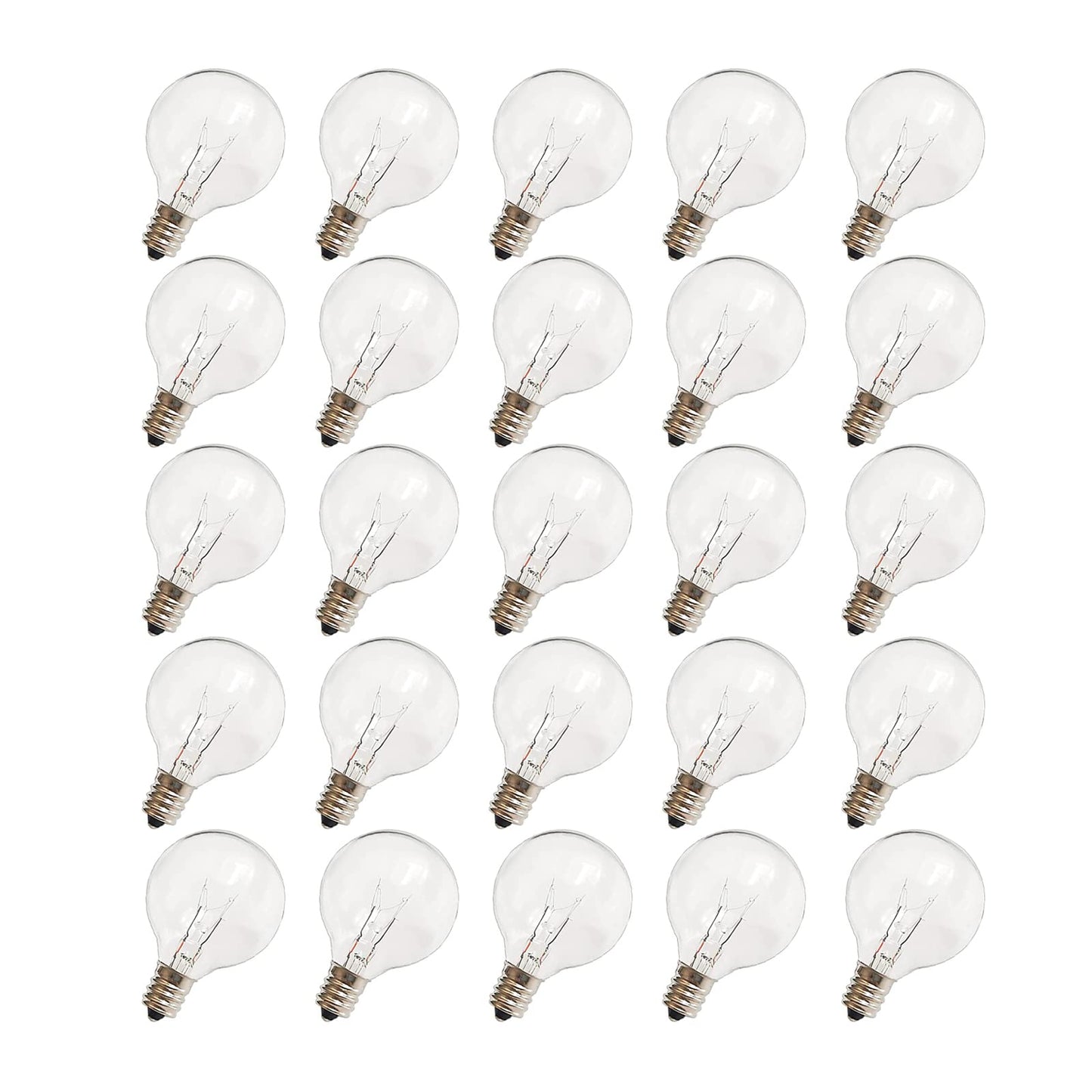 CHYParty G40 Replacement Light Bulbs, 120V 5W Clear Globe Bulb, E12 C7 Candelabra Base, 1.5 Inch Glass Incandescent Bulbs for Indoor Outdoor Patio String Lights, Warm White -25 Pack