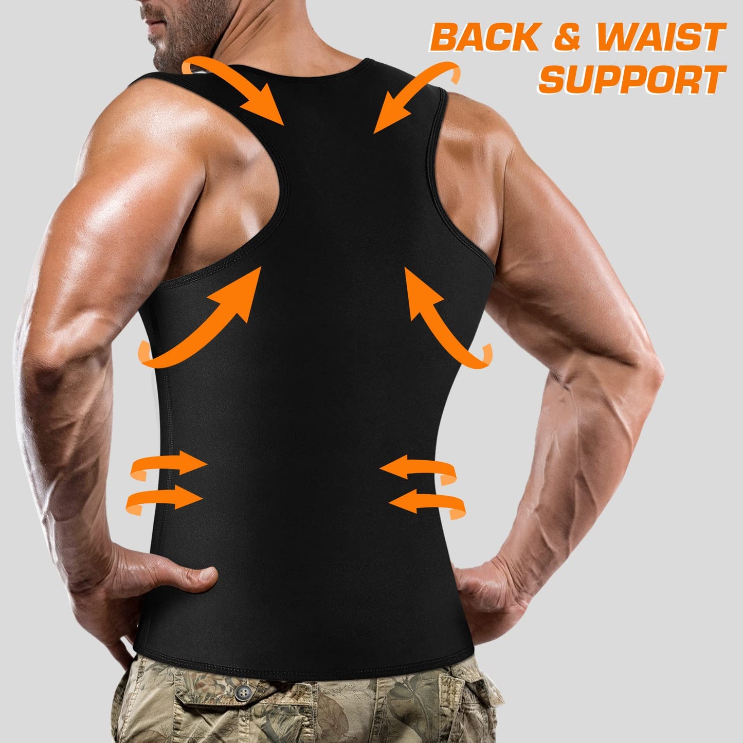 Cimkiz Mens Sweat Sauna Vest for Waist Trainer Zipper Neoprene Tank Top, Adjustable Sauna Workout Zipper Suit (Black, X-Large)