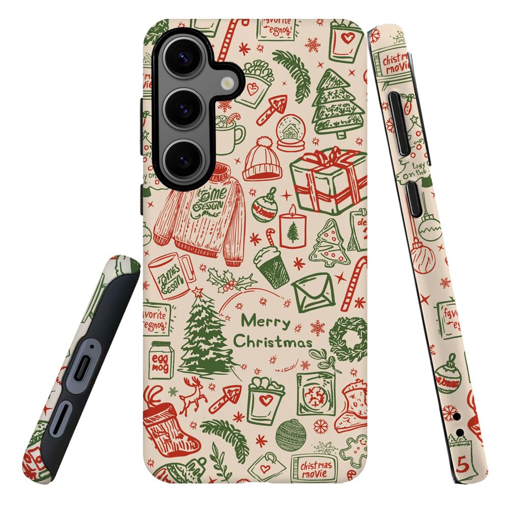 DJSOK Compatible with Samsung Galaxy S24,Frosted PC Anti-Scratch Shockproof Case - Christmas Colorful Hat Tree
