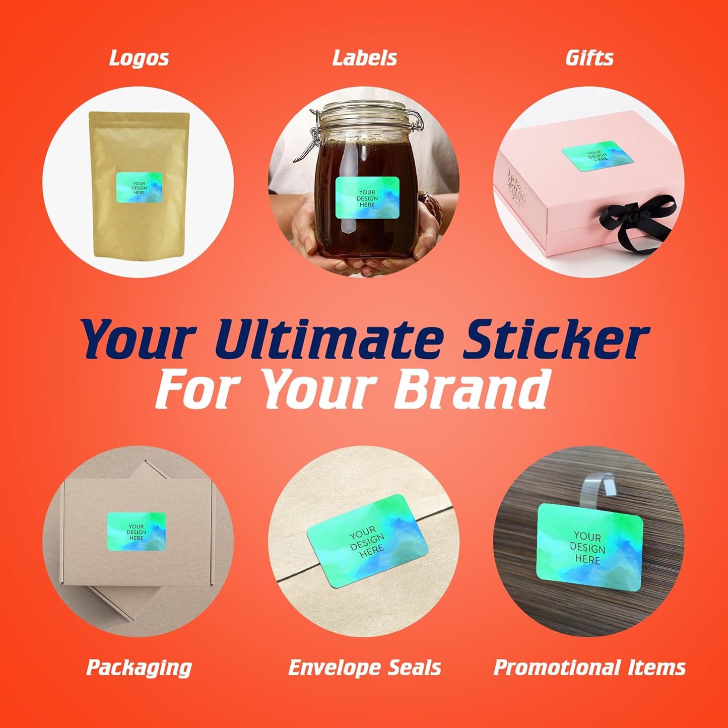 100 Custom Vinyl Stickers - Upload Your own Image, Text, Design, Logo - Personalized Logo Labels for Handmade, Packaging, Bottle, Jars, Candle, Brand Stickers (Blue Green, 5x3)