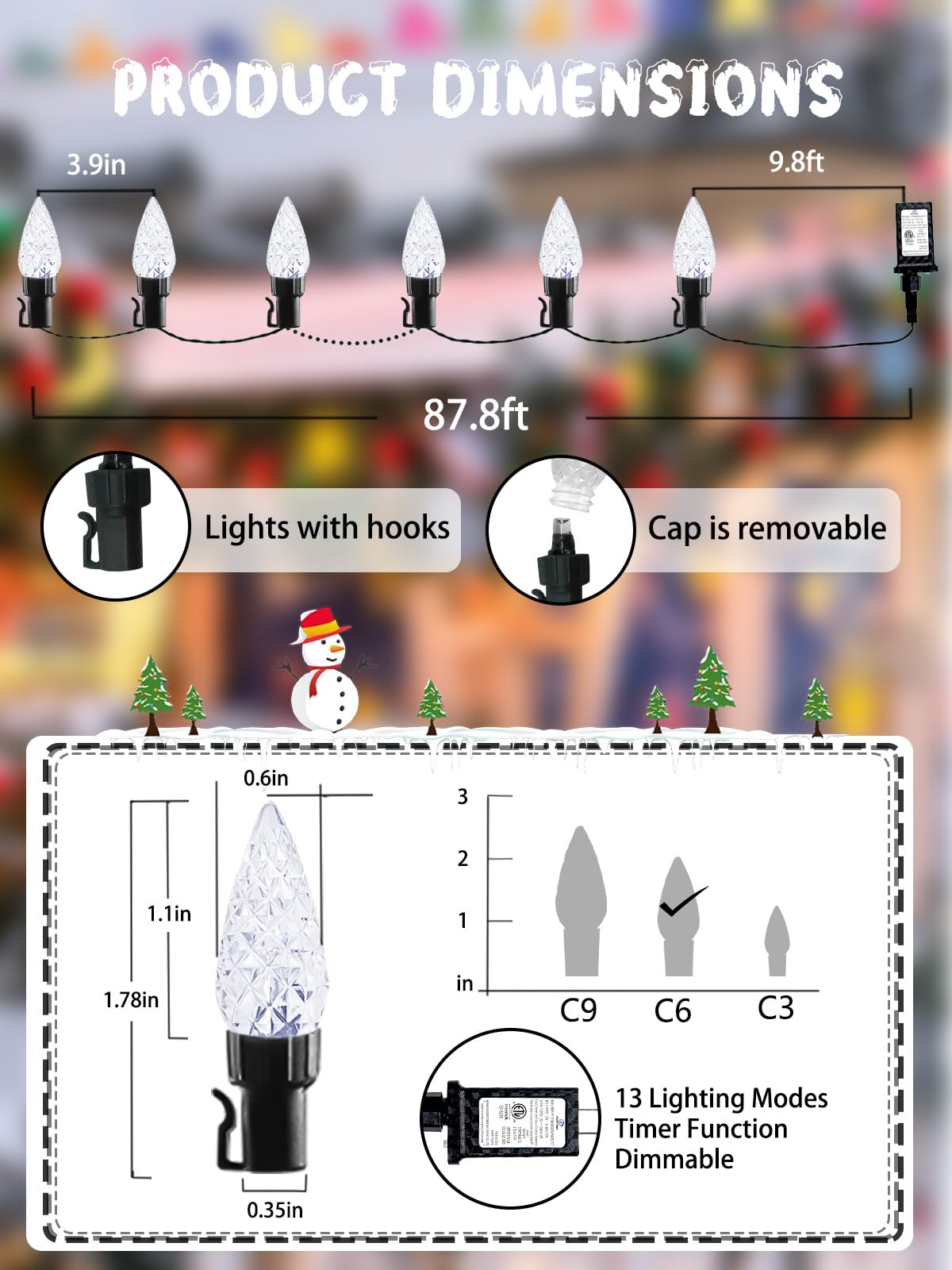 240 Led 78Ft C6 Christmas String Lights  Super Long Christmas Lights Outdoor Indoor With 13 Modes & Timer  Waterproof Fairy Twinkle Light Plug In For Tree Garden Party Xmas Decorations (Cool White)