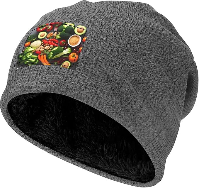 YANYU Healthy Food Print Lightweight Waffle Pullover Hat Men Women Winter Headwear Outdoor Camping Travel