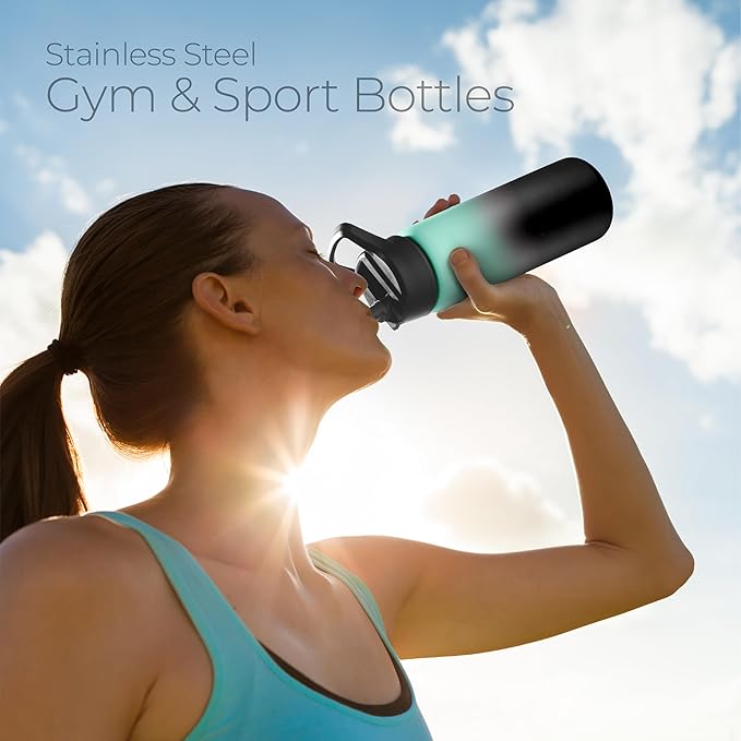 SipX™ Triple-Insulated Stainless Steel Water Bottle 25oz. With 3 Lids, BPA-Free Reusable Insulated Water Bottle Keeps Cold 24 Hours, Metal Water Bottle Made Of Sustainable Material For Hiking & Biking