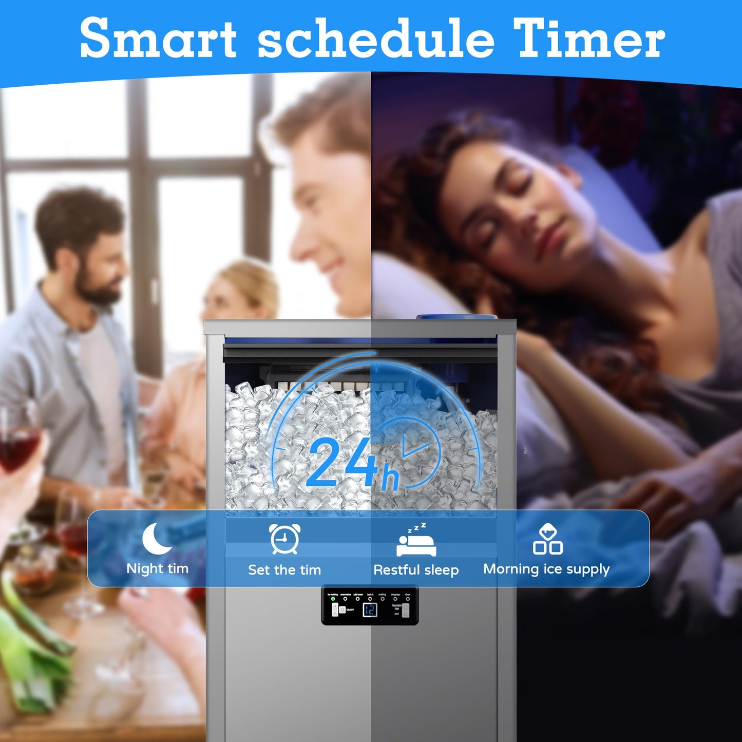 Ice Maker Commercial Ice Maker Machine 150lbs/24H with 30lbs Storage, Stainless Steel Undercounter/Freestanding Ice Machine 50Ice/Cycle 2 Water Inlet Modes Self-Cleaning for Homes Restaurants Bars