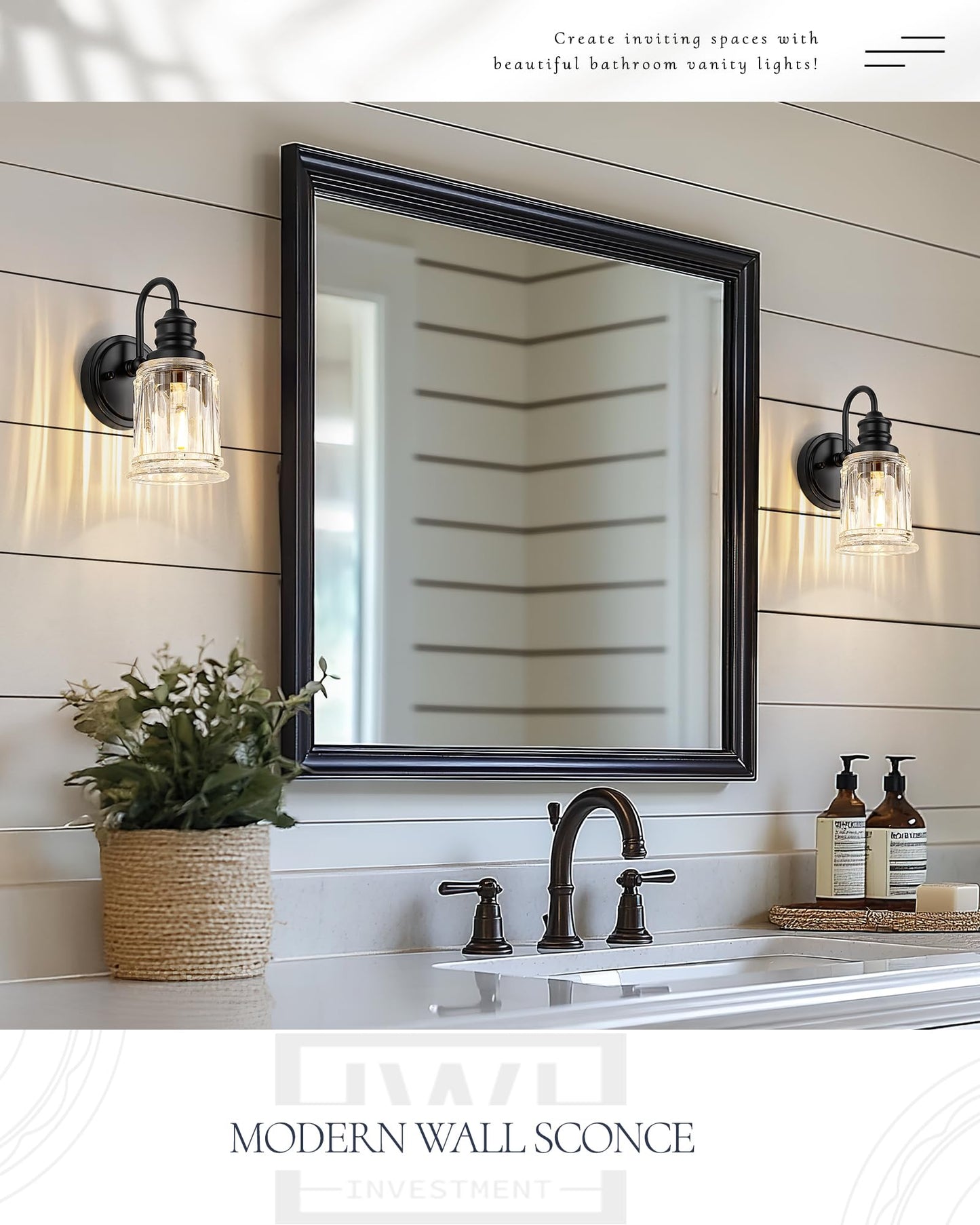 Black Wall Sconces  Hwh Rustic Industrial Wall Lamps  1-Light Sconces Wall Lighting With Bell-Shaped Clear Glass  Bathroom Vanity Light Fixture For Bedroom Living Room Kitchen  5Hzg106B Bk
