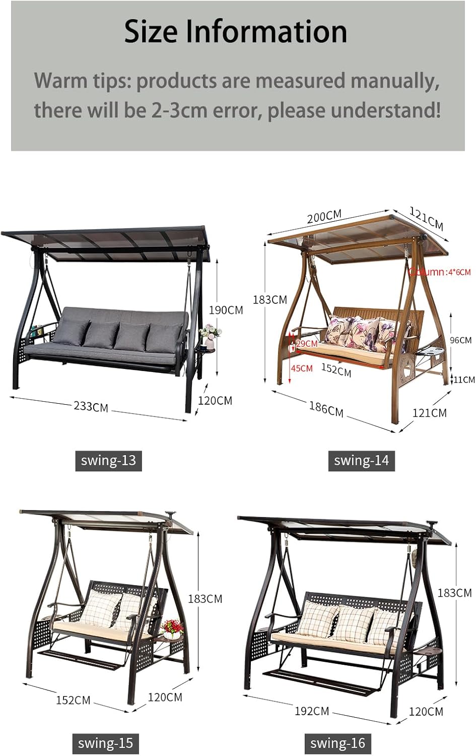 2/3-Seat Outdoor Patio Porch Swing with Adjustable Aluminum Alloy Canopy Solar Patio Swing Chair Bench with Footrest Side Cup Holder for Backyard Lawn (AEBS Red Copper-2 Seat)