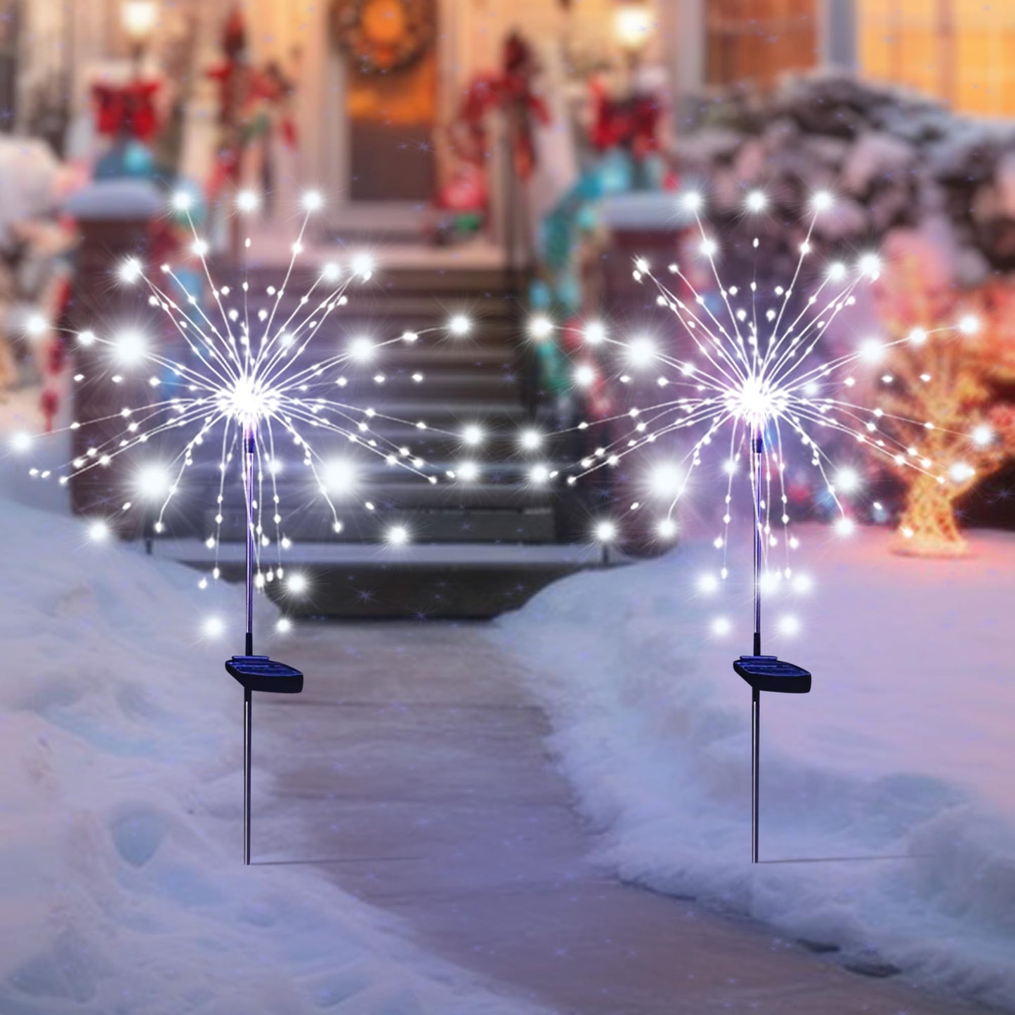 SolarEra Solar Garden Firework Lights, 6 Pack, 120 LEDs, Waterproof Art Stake Twinkle Lighting, White