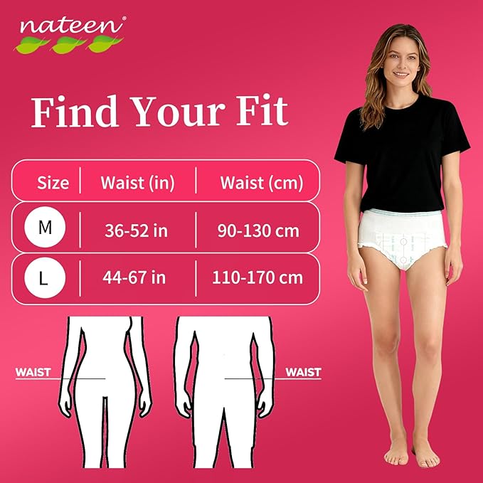 Nateen Flex Plus Adult Incontinence Underwear for Women and Men，Extra Absorbency Adult Pull Ups,Soft Cloth-Like Adult Diapers, Medium, 40 Count