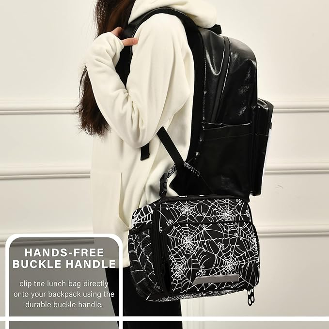 Halloween Spider Web Lunch Bag Insulated Black Lunch Box Cooler Cooling Tote Food Container for Adults Men Women