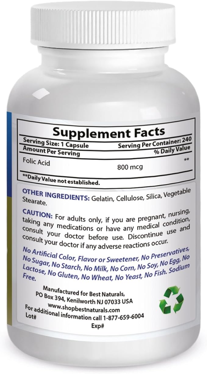 Best Naturals Folic Acid 800 mcg 240 Capsules